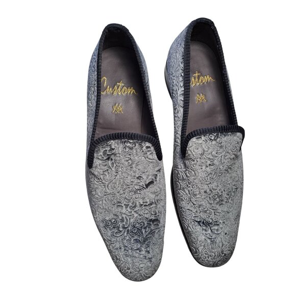 Mezlan Mens Travolta Embossed Velvet Formal Evening Shoes Gray Made Spain Size 1 - Picture 1 of 12